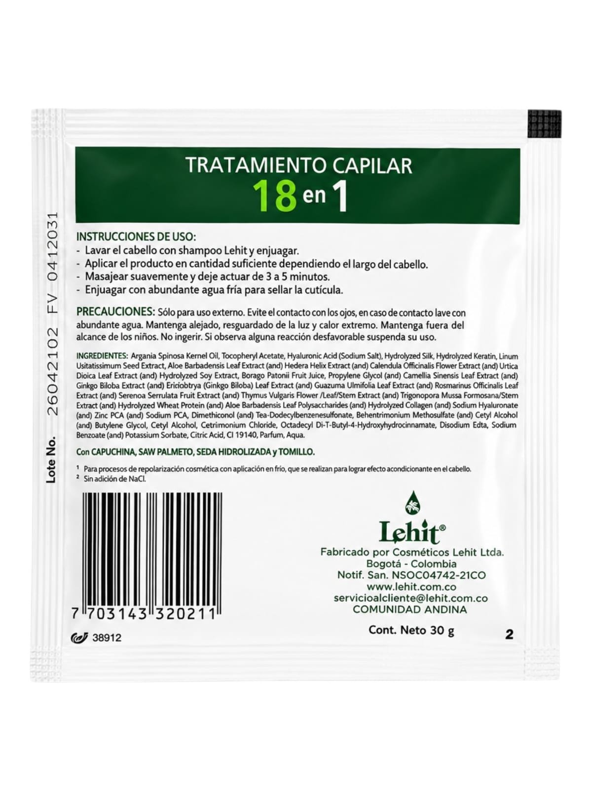 Tratamiento Repolarizador 18 En 1 Lehit Sachet 30 gr - Image 2