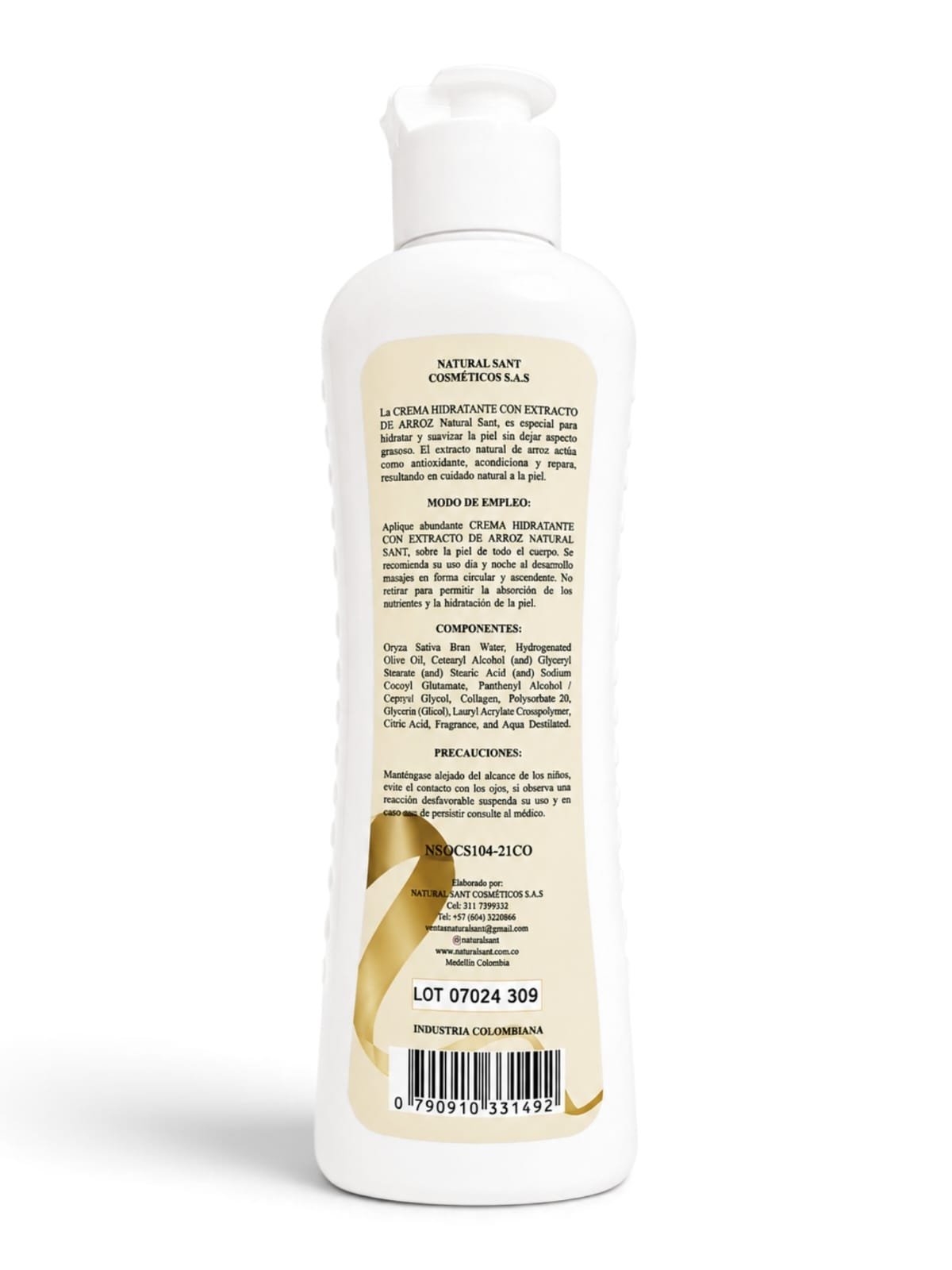 Crema Hidratante Corporal De Arroz Y Aceite De Oliva x 500 ml - Natural Sant - Image 2