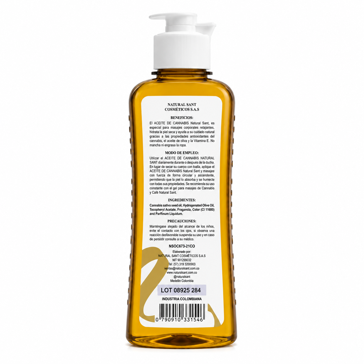 ACEITE CORPORAL DE CANNABIS Y ACEITE DE OLIVA X120ml - NATURAL SANT - Image 2